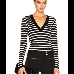 Veronica Beard Decade Striped Bodysuit Black/Ivory
